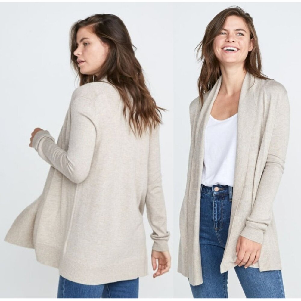 MARINE LAYER Mae Wool Cashmere Blend Open Front Knit Cardigan Beige Size L